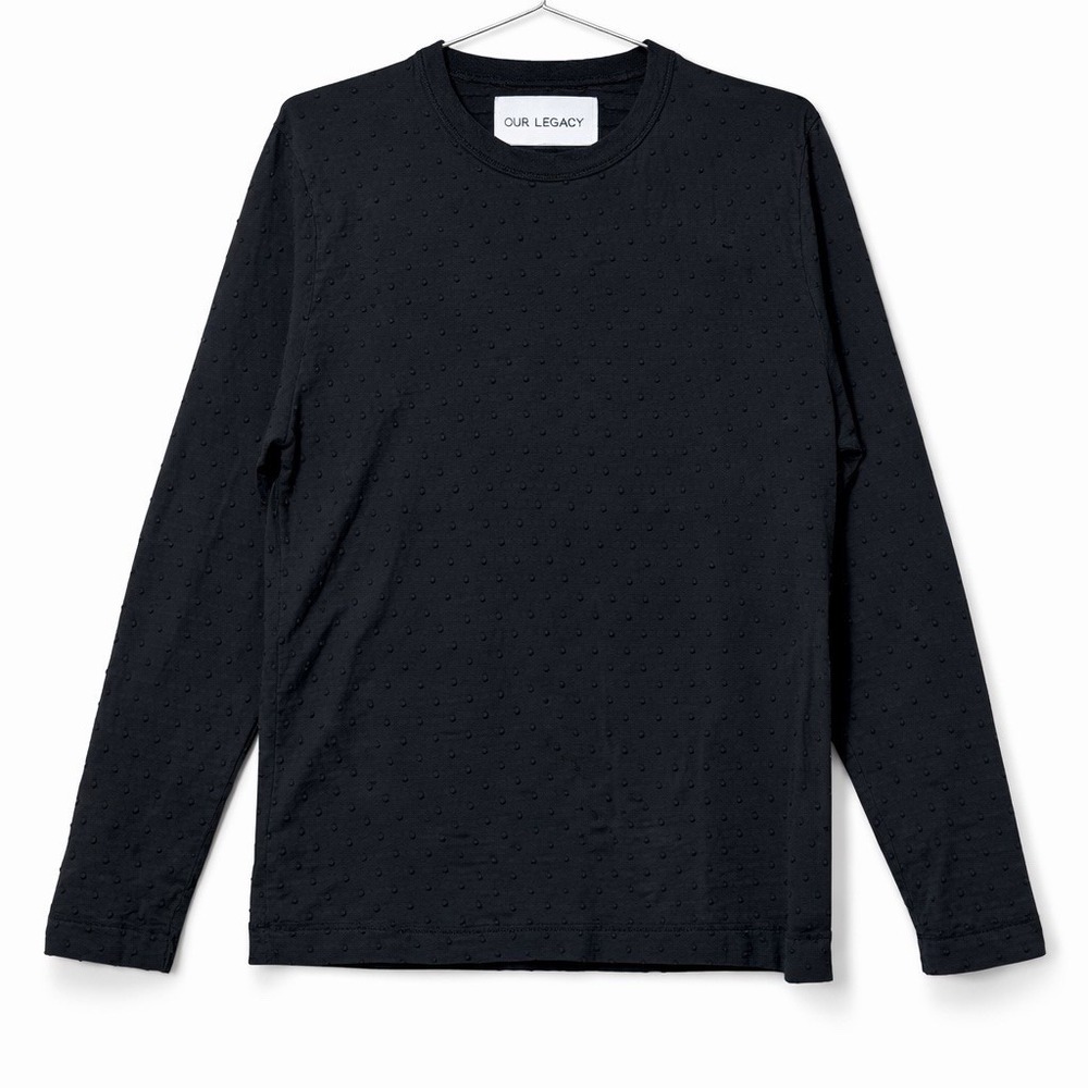Our Legacy Shirt Size 48 Black‎ Cotton Knit Jacquard Dots Long Sleeve